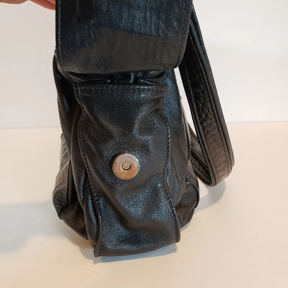 D'ONOFRIO Black Leather Designs Bag Adjustable Strap Crocodile Purse - Picture 5 of 16